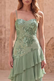 Sage Green Mermaid Sequin Ruffled Long Prom Dress