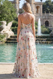 Ivory Flower A Line Spaghetti Straps Long Prom Dress with Slit
