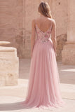 Pink Floral A Line Spaghetti Straps Sequin Long Prom Dress