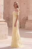 Yellow Mermaid Off the Shoulder Long Prom Dress with Floral Embroidery