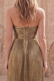 Dark Gold A-Line Sweetheart Ruched Sleeveless Long Prom Dress with Slit