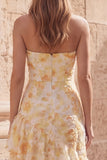Yellow Flower Mermaid Sweetheart Hollow Ruffled Tiered Long Prom Dress