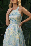 Light Green A Line Floral High-Low Formal Dress