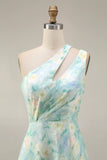 Light Green A Line Cut Out Long Floral Formal Dress with Slit