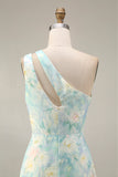Light Green A Line Cut Out Long Floral Formal Dress with Slit