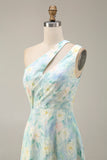 Light Green A Line Cut Out Long Floral Formal Dress with Slit