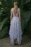 Light Purple Floral Asymmetrical A Line Backless Formal Dress