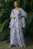 Light Purple Long Floral A Line Halter Backless Formal Dress with Cape