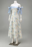 Light Blue Long Floral A Line Formal Dress with Bows