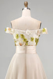 Off The Shoulder A Line Apricot Mother Of the Bride Dress with 3D Flowers