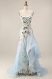 Light Blue Sequin Mermaid Ruffled Mother Of the Bride Dress