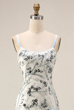 Light Blue Mermaid Sequin Long Prom Dress with Ruffles