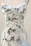 Light Blue Sequin Mermaid Ruffled Mother Of the Bride Dress