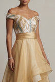 Off The Shoulder A Line Champagne Sequin Mother Of the Bride Dress