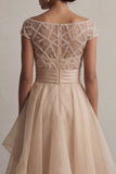 Bateau Neck A Line Blush Sequin Mother Of the Bride Dress