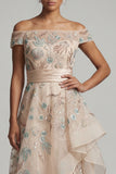 Off The Shoulder A Line Blush Sequin Mother Of the Bride Dress