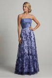 Strapless A Line Navy Floral Mother Of the Bride Dress