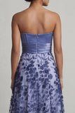 Strapless A Line Navy Floral Mother Of the Bride Dress