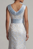 Cowl Neck Mermaid Light Blue Brocade Mother Of Bride Dress