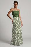 Strapless A Line Green Floral Mother Of Bride Dress