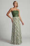 Strapless A Line Green Floral Mother Of Bride Dress