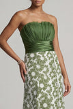 Strapless A Line Green Floral Mother Of Bride Dress