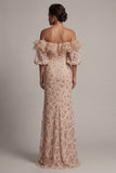 Champagne Off the Shoulder Mermaid Sequins Long Mother Of the Bride Dress with Slit