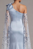 Sky Blue Satin Mermaid One Shoulder Mother Of the Bride Dress with Bow
