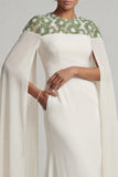 Ivory Chiffon Sheath Round Neck Mother Of the Bride Dress with Long Sleeves