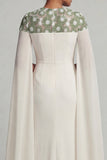 Ivory Chiffon Sheath Round Neck Mother Of the Bride Dress with Long Sleeves