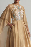 Champagne A-Line Round Neck Sequins Mother Of the Bride Dress with Long Sleeves