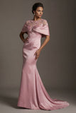 Mermaid Satin Pink Round Neck Long Mother Of the Bride Dress