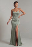 Light Green Satin Mermaid Mother of the Bride Dress with Detachable Cape
