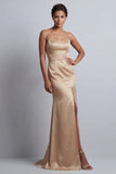 Champagne Mermaid Satin Mother of the Bride Dress with Detachable Cape