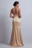 Champagne Mermaid Satin Mother of the Bride Dress with Detachable Cape