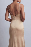 Champagne Mermaid Satin Mother of the Bride Dress with Detachable Cape