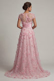 Pink A Line Short Sleeve Mother Of Bride Dress with 3D Flowers
