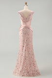 Beaded Blush V Neck Mermaid Mother Of Bride Dress
