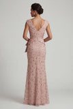 Beaded Blush V Neck Mermaid Mother Of Bride Dress