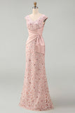 Beaded Blush V Neck Mermaid Mother Of Bride Dress