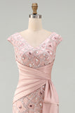 Beaded Blush V Neck Mermaid Mother Of Bride Dress