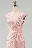 Beaded Blush V Neck Mermaid Mother Of Bride Dress