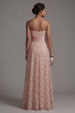 Strapless Beaded Blush A Line Mother Of Bride Dress with Detachable Cape