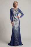 Sequins Navy Long Sleeves Mermaid Mother Of Bride Dress