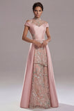 Off The Shoulder Illusion Neck A Line Pink Sequin Mother Of Bride Dress