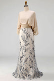 Champagne Sequin Long Sleeve Mermaid Mother Of Bride Dress