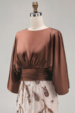 Coffee 3/4 Sleeves Appliqued Mermaid Mother of the Bride Dress