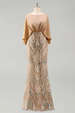 Sequin Champagne Mermaid Mother Of Bride Dress with Cap Sleeves