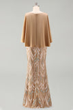 Sequin Champagne Mermaid Mother Of Bride Dress with Cap Sleeves