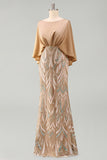Sequin Champagne Mermaid Mother Of Bride Dress with Cap Sleeves